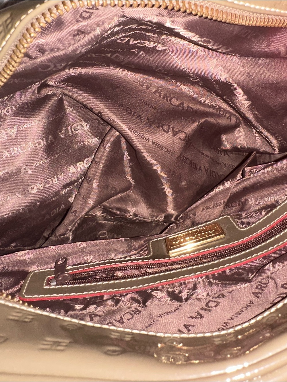 Arcadia Olive Patent Satchel with Red-Trim Handles - Picture 2 of 5